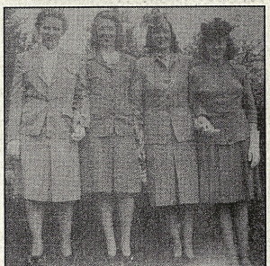 The Bergen sisters, dressed in hats and white gloves, on Easter morning in 1943: (from left) Jean, Thelma, Rita, and Vera.  Rita, who died just before she was 23 years old, had her own street, Rita Lane, named for her.